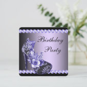 ブラックパープルのハイヒールパーティー 誕生日 招待状 (スタンド正面)