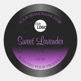 ブラックパープルの商品ラベル ソフトグリッター ロゴ付き ラウンドシール
