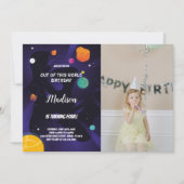 ブラックパープルアウタースペース誕生日招待状フォト 招待状 (正面)