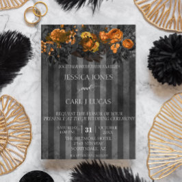 ブラックパープルオレンジウォーターカラーフローラハロウィーン 招待状