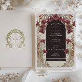 ブラックパープルカラリリー結婚ズアールヌーボーミュシャ 招待状