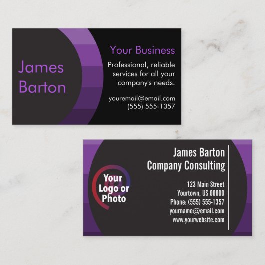 ブラックパープルグラデシンプルーションモダンプロフェッショナル 名刺 (正面/裏面)