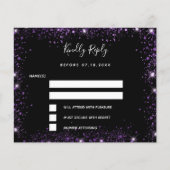 ブラックパープルグリッターエレガントな結婚式RSVPカード (正面)