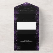 ブラックパープルグリッターエレガントスクリプ結婚ト オールインワン招待状 (外側)