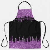 ブラックパープルグリッタードリップガーリーモダン文字 エプロン (正面)