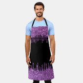 ブラックパープルグリッタードリップガーリーモダン文字 エプロン (着用した状態)