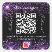 ブラックパープルグリッタービジネスQRコードinstagram スクエアシール (正面)