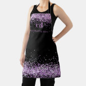 ブラックパープルグリッターモノグラムイニシャル名 エプロン (インサイチュ)