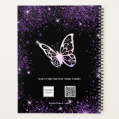ブラックパープルグリッター蝶の名前スクリプト プランナー手帳 (裏面)
