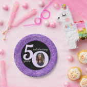 ブラックパープルグリッター50 50年50誕生日 ペーパープレート (パーティー)