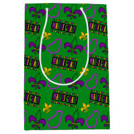 ブラックパープルグリーン金ゴールドマルディグラビーズ ミディアムペーパーバッグ