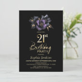 ブラックパープルグレーフローラ21st誕生日パーティー 招待状 (スタンド正面)