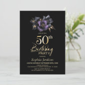 ブラックパープルグレーフローラ50th誕生日パーティー 招待状 (スタンド正面)