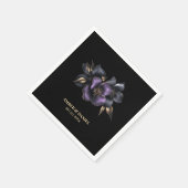 ブラックパープルグレー結婚フローラ スタンダードカクテルナプキン (角)