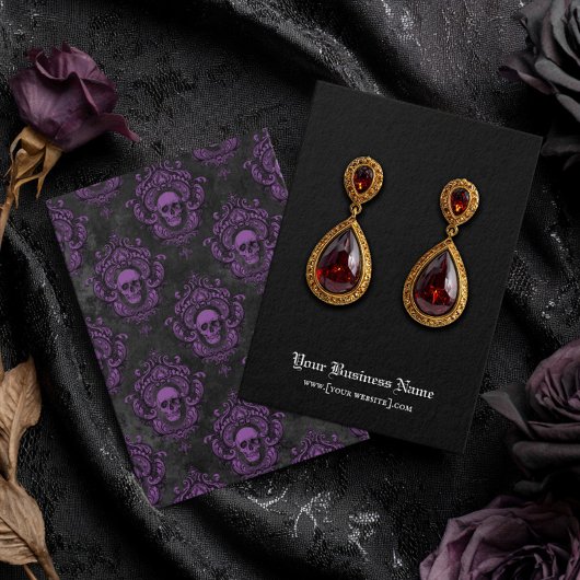 ブラックパープルゴシックスカルハロウィンイヤリングカード