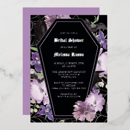 ブラックパープルゴシックフローラ棺ブライダルシャワー 箔招待状
