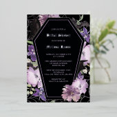 ブラックパープルゴシックフローラ棺ブライダルシャワー 箔招待状 (立ち正面)