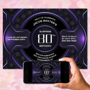 ブラックパープルサプライズ80thバースデーパーティー 招待状