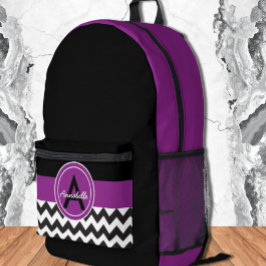 ブラックパープルシェブロン プリントバックパック