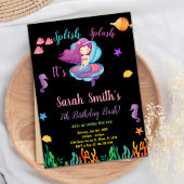 ブラックパープルシェルマーメイド誕生日招待状 招待状
