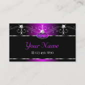 ブラックパープルスクイグルダイヤモンドきらめくイニシャル 名刺 (正面)