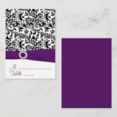 ブラックパープルダマスクウェディング披露宴座席表 プレイスカード (正面/裏面)