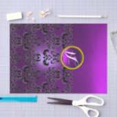 ブラックパープルダマスク宝石モノグラム フラワーデザイン 薄葉紙 (クラフト)