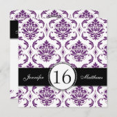 ブラックパープルダマスクSweet sixteen招待状 招待状 (正面/裏面)