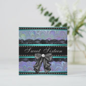 ブラックパープルティール（緑がかった色）ブルースウィート16バースデーパーティー 招待状 (スタンド正面)