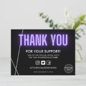 ブラックパープルネオンありがとうロゴメディア挿入 招待状 (スタンド正面)