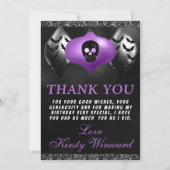 ブラックパープルハロウィンオーナメントの誕生日パーティー サンキューカード (正面)