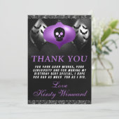 ブラックパープルハロウィンオーナメントの誕生日パーティー サンキューカード (スタンド正面)