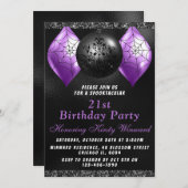 ブラックパープルハロウィンオーナメントの誕生日パーティー 招待状 (正面/裏面)