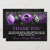 ブラックパープルハロウィンオーナメント誕生日 サンキューカード (正面/裏面)