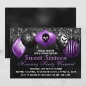 ブラックパープルハロウィーンオーナメントズスウィート16 招待状 (正面/裏面)