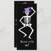 ブラックパープルハロウィーンスケルトン踊りボーン 招待状 (正面/裏面)