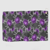 ブラックパープルバラエレガントシルバー葉ズガーデン ゴルフタオル (横)