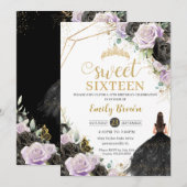 ブラックパープルバラフローラプリンセスSweet sixteen 招待状 (正面/裏面)