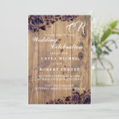 ブラックパープルバラ素朴結婚式招待状 招待状 (スタンド正面)
