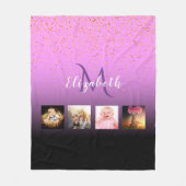 ブラックパープルピンクの写真名monogram フリースブランケット (正面)