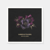 ブラックパープルピンクフローラ結婚ズ スタンダードカクテルナプキン (正面)