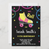 ブラックパープルピンクローラースケートで滑る招待状 招待状 (正面)