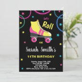 ブラックパープルピンクローラースケートで滑る招待状 招待状 (スタンド正面)