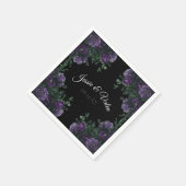 ブラックパープルフローラエレガントなウェディングゴシック スタンダードカクテルナプキン (角)