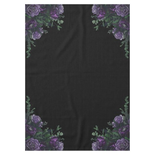 ブラックパープルフローラエレガントなウェディングゴシック テーブルクロス (正面)