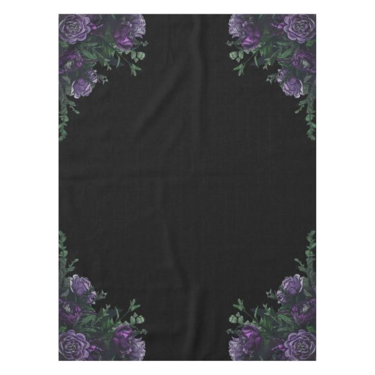 ブラックパープルフローラエレガントなウェディングゴシック テーブルクロス (正面)