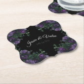 ブラックパープルフローラエレガントなウェディングゴシック ペーパーコースター (アングル)
