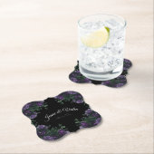 ブラックパープルフローラエレガントなウェディングゴシック ペーパーコースター (インサイチュ)