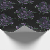 ブラックパープルフローラエレガントなウェディングゴシック ラッピングペーパー (角)