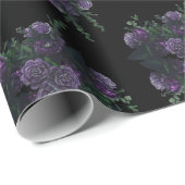ブラックパープルフローラエレガントなウェディングゴシック ラッピングペーパー (ロールコーナー)